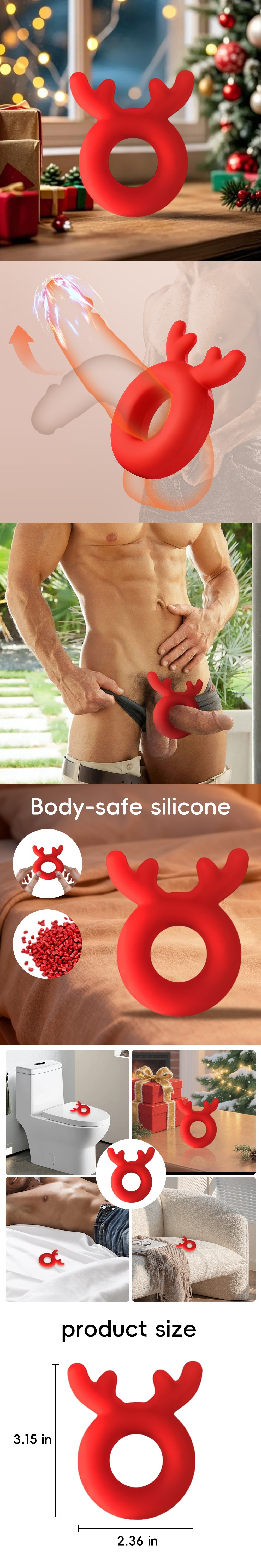venusfun christmas series red reindeer cock ring silicone penis ring