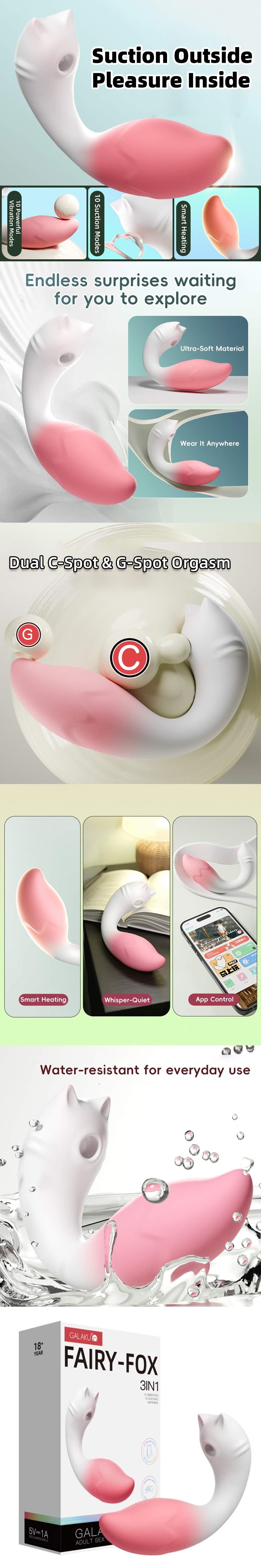venusfun galaku white ai suction egg vibrator with remote app control