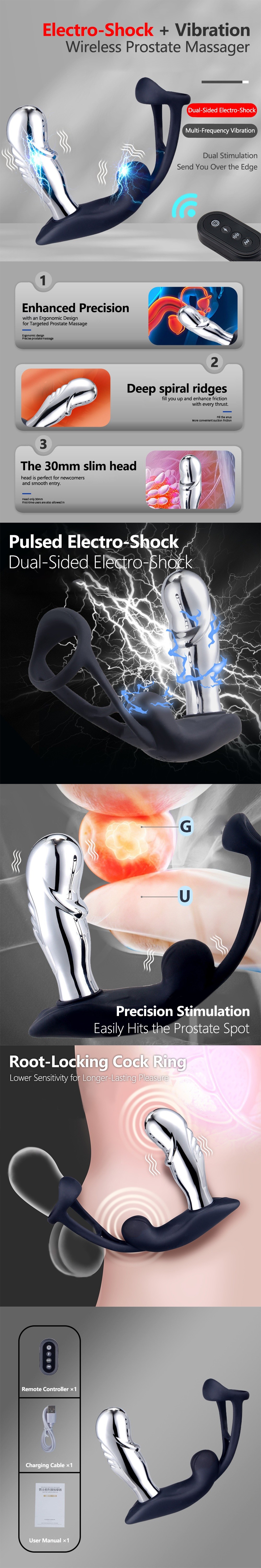 venusfun male prostate massager with dual electro-stimulation & vibration