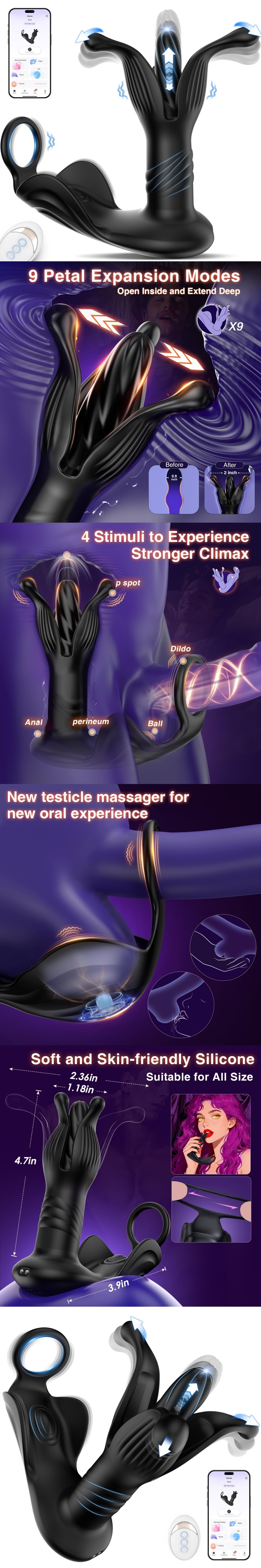 venusfun upgrade hell flower prostate massager anal plug with 9 tension shock flapping thrusting vibrating