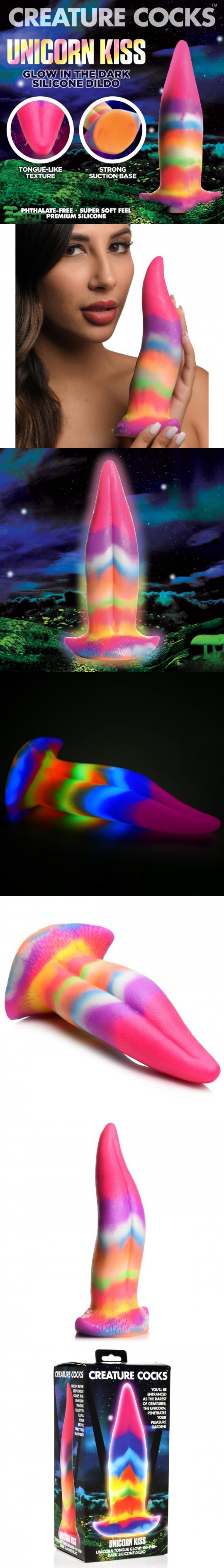 xr brands creature cocks unicorn kiss unicorn tongue glow-in-the-dark fantasy dildo
