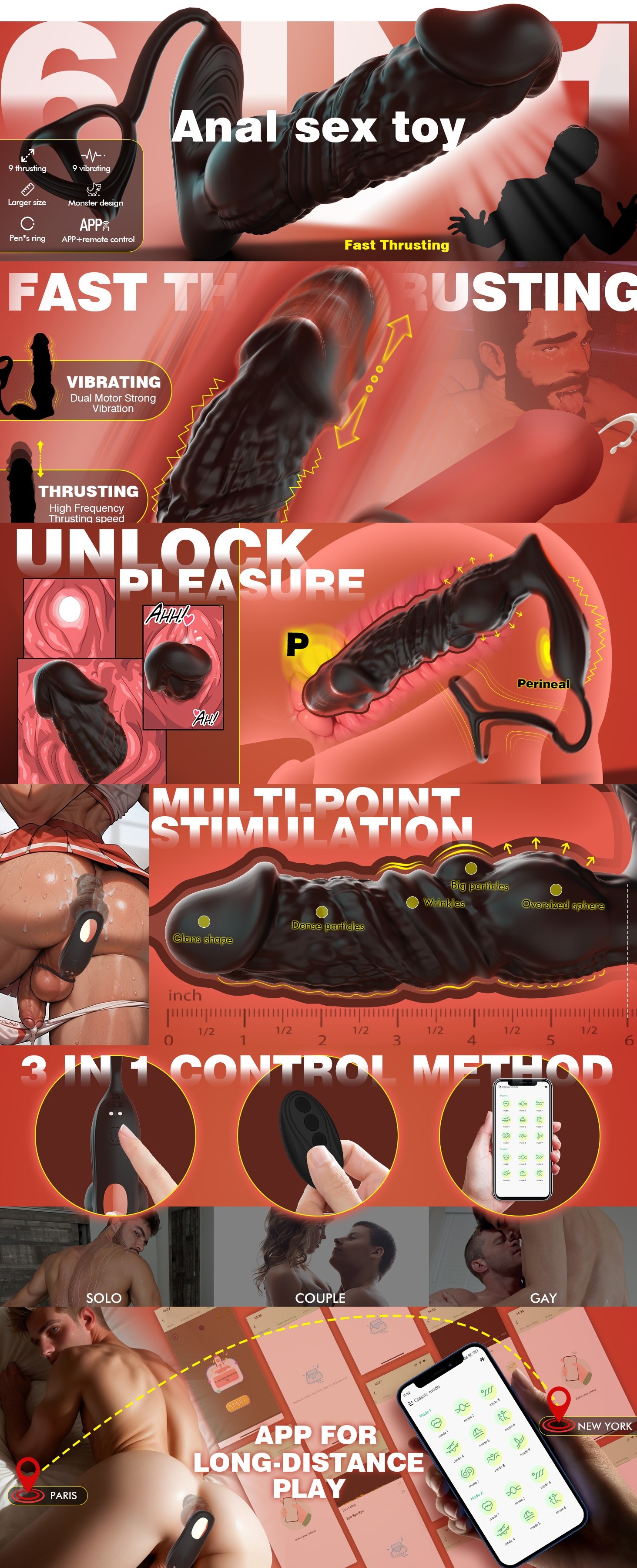 thrusting dildo with dual motors for prostate and cock ring