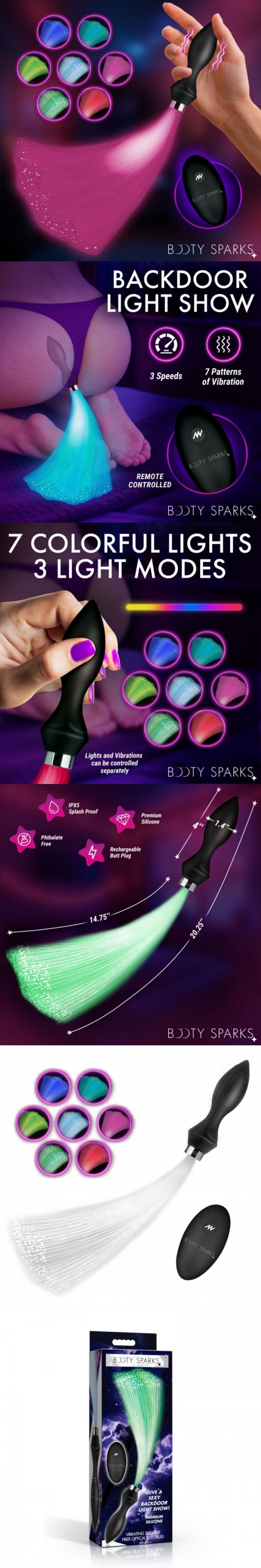 xr brands vibrating silicone optical fiber butt plug remote controlled  anal trainer for beginner