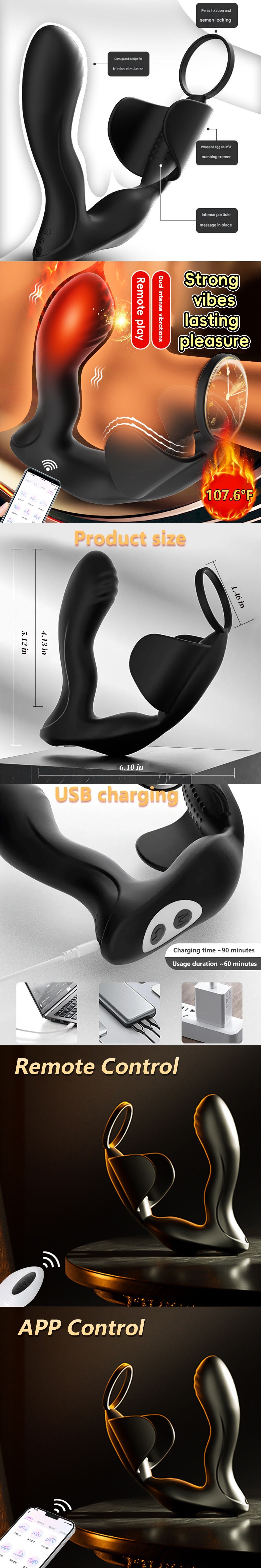 charles prostate massager silicone 7 speeds p-spot vibe with smart heating & remote control