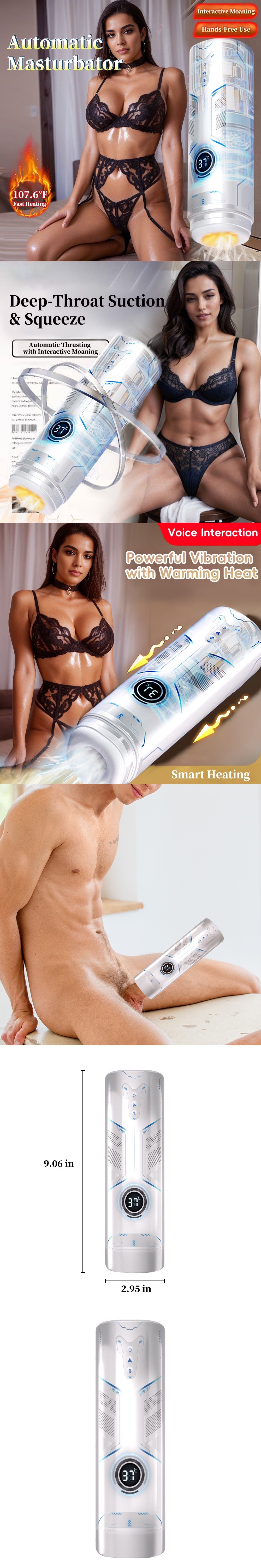 venusfun 12 modes sucking & vibrating automatic masturbator with heating for hands-free release