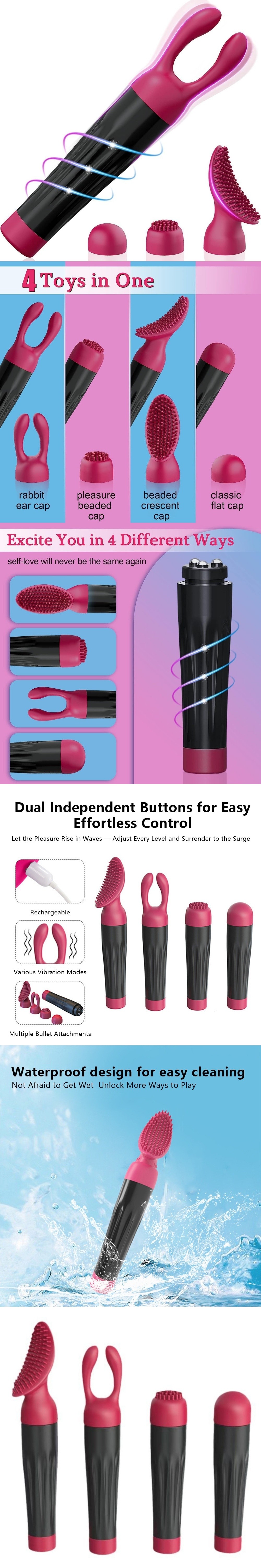 venusfun 4 in 1 mini wand vibrator 10 multi-speed vibe with zero loud rumbly noise beginner-friendly