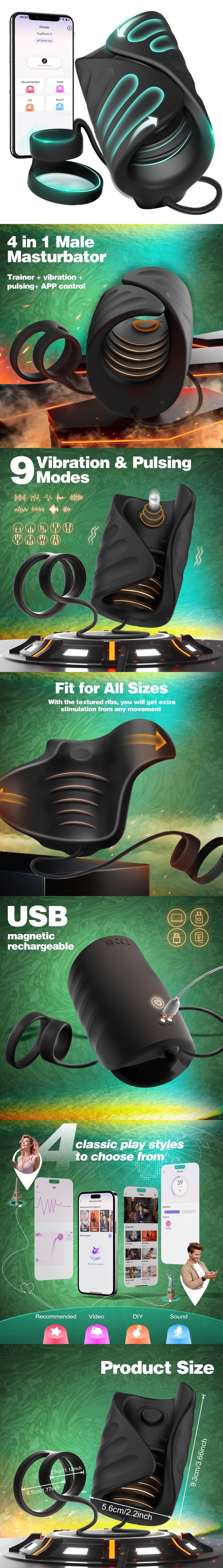 venusfun 4 in 1 penis massager sleeve&nbsp;training masturbator with 9 speeds & app control