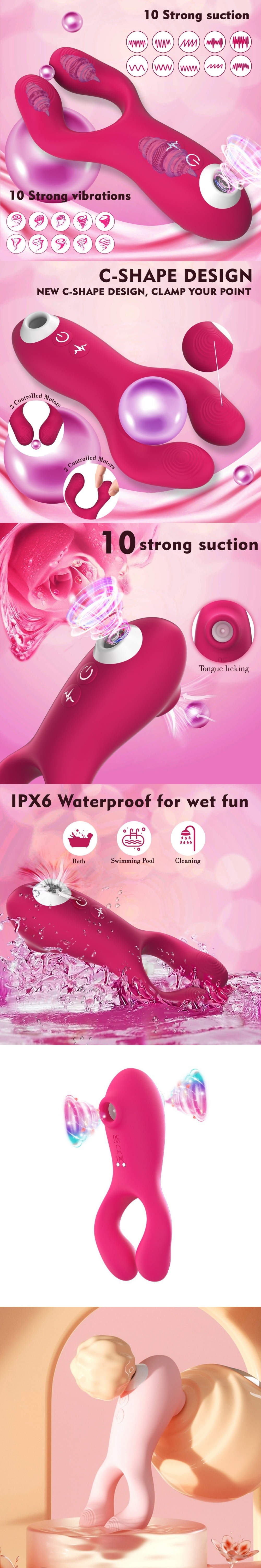 venusfun clit sucking & vibrating tits clamps dual-ended tongue licking vibrator oral pleasure stim