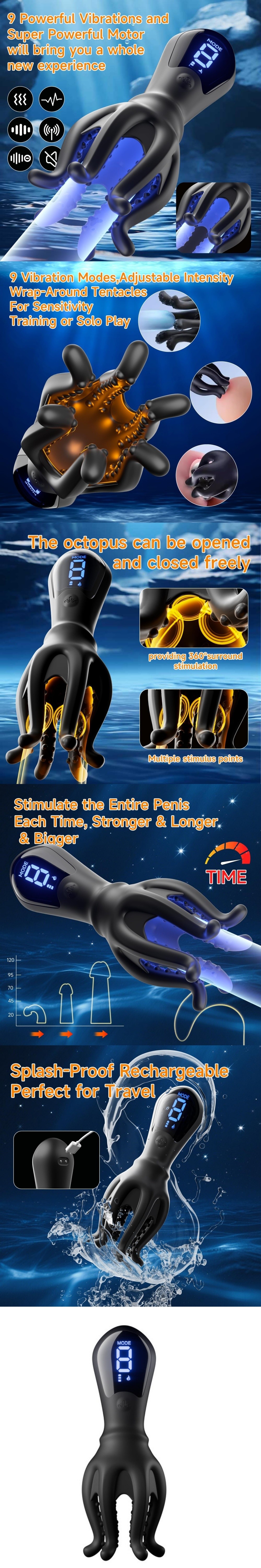 venusfun octopus 9 modes automatic masturbator 360° tentacle wrap penis training increase endurance