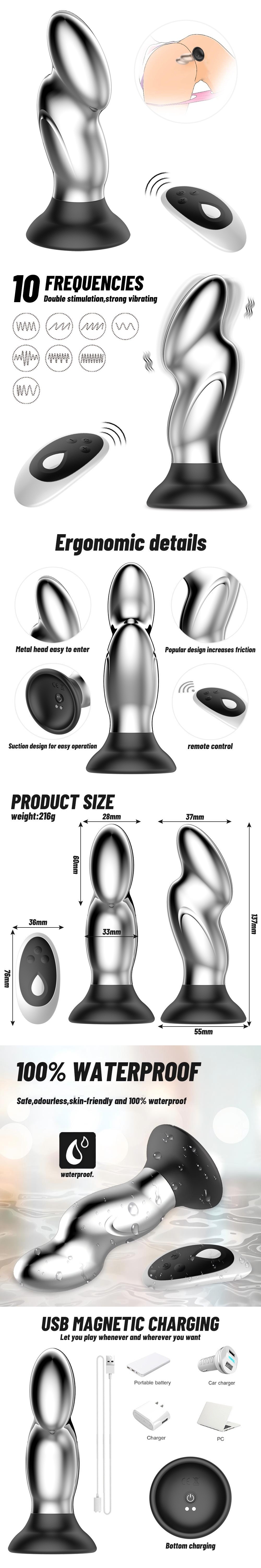 venusfun remote metal anal plug p-spot&nbsp;stimulator 10 speeds ass plug for couple play