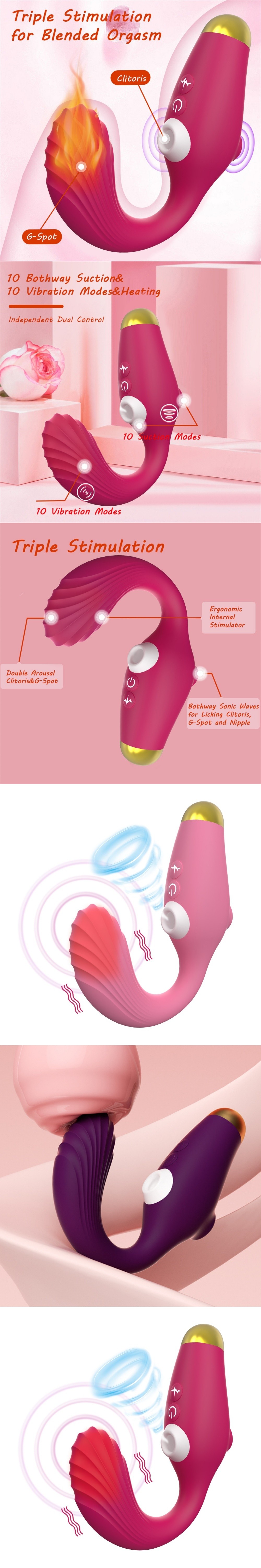 venusfun wearable clitoris sucking vibe triple stim vibrating g-spot vibrator with smart heating