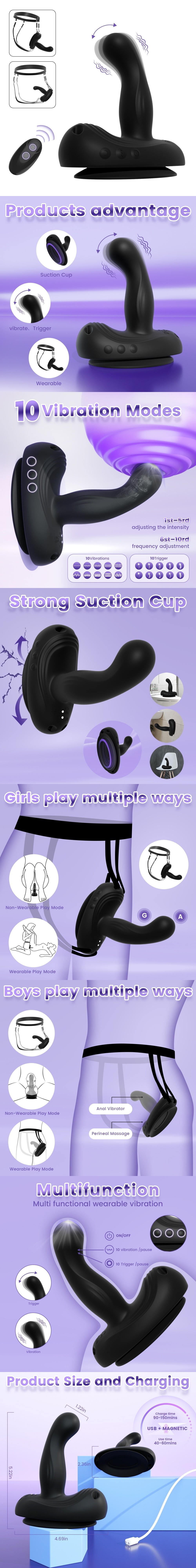 venusfun wearable 10 speeds suction cup vibrator anal vibrator prostate massager for all genders