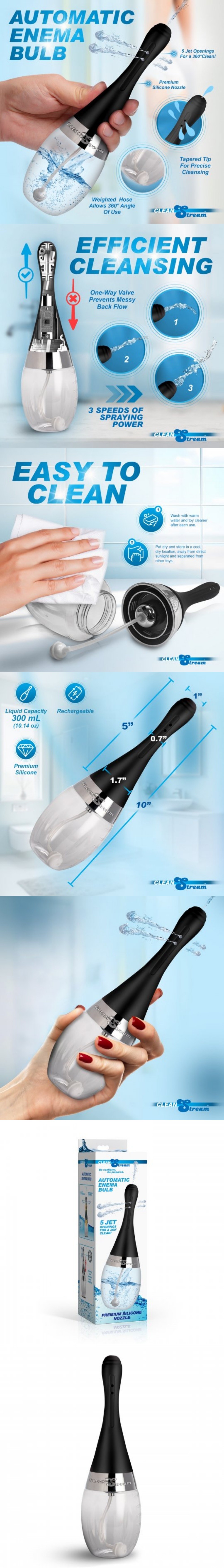 xr brands automatic enema bulb with 5 jet nozzle for anal play cleaning