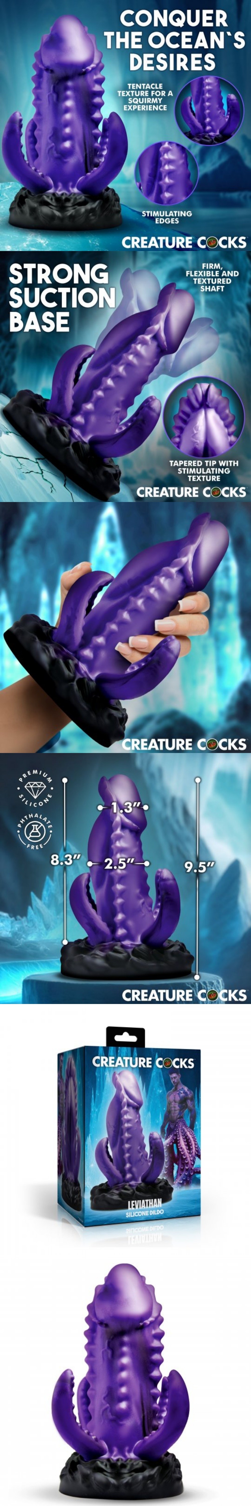 xr brands creature cocks fantasy leviathan monster dildo with tentacle & hands-free suction cup