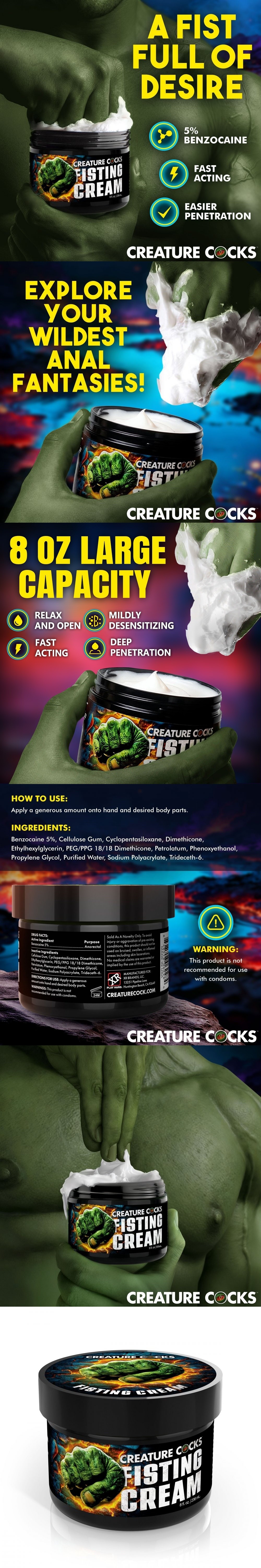 xr brands creature cocks fast acting fisting cream foreplay muscle-relaxing cream for anus play