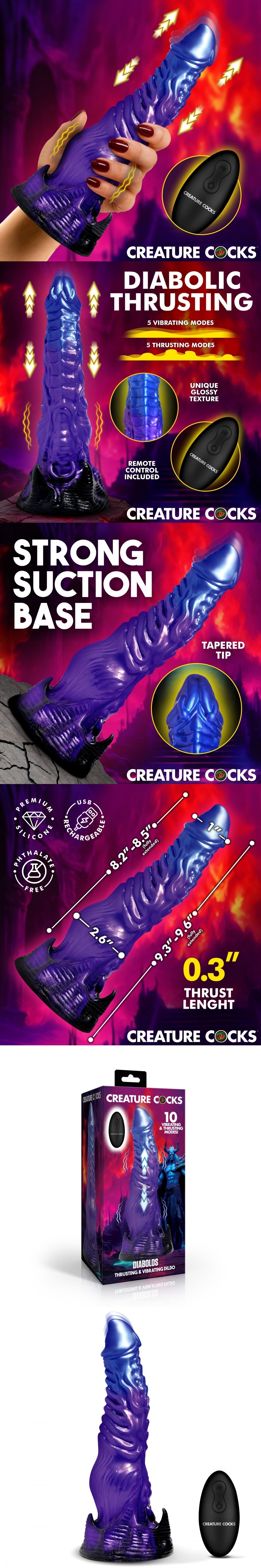 xr brands creature cocks demon thrusting & vibrating dildo fantasy dildo bigger-size monster toy 