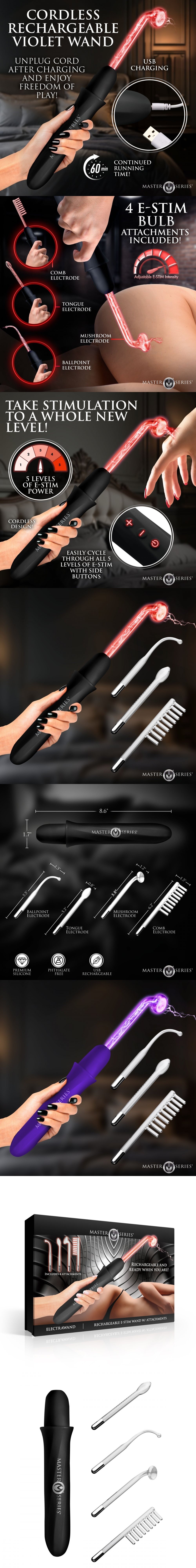 xr brands elektrawand violet wand with various attachments e-shock toy for shock tease bdsm play xr brands elektrawand violet wand with various attachments e-shock toy for shock tease bdsm play