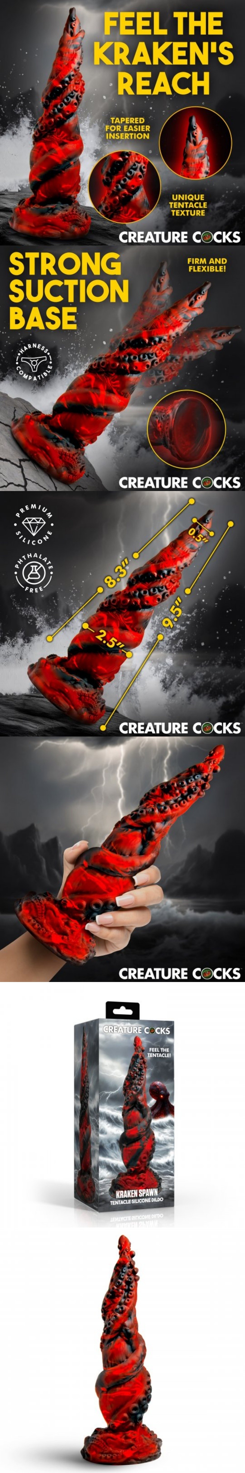 xr brands kraken spawn tentacle dildo size-up fantasy thick dildo with suction cup monster toy