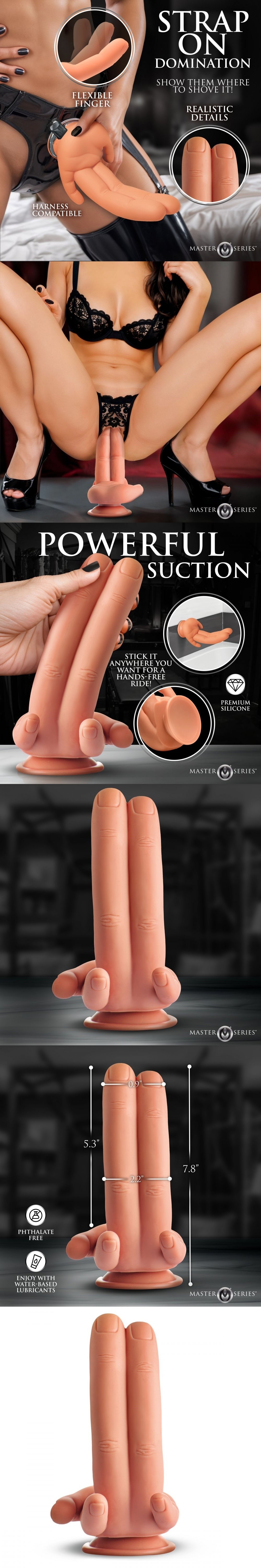 xr brands mr. fingers silicone dildo strap-on dildo with powerful suction cup funny sex toy