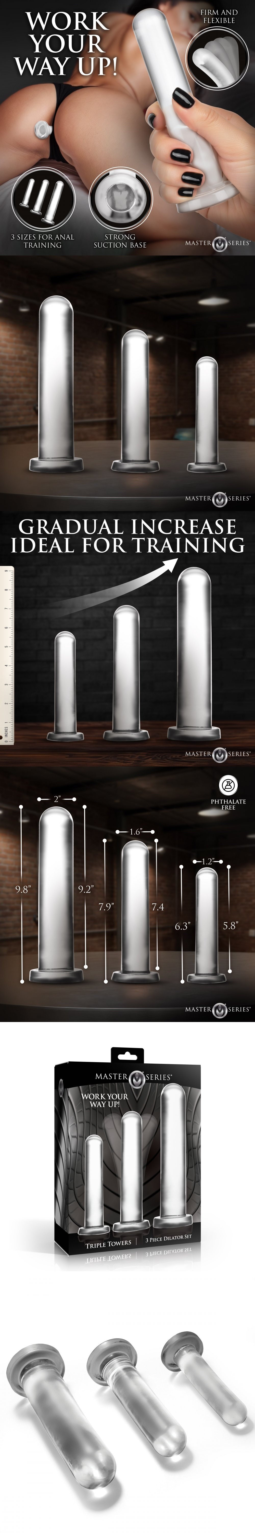 xr brands triple towers 3 piece dilator set anal expanding trainer anal dildo for bdsm play