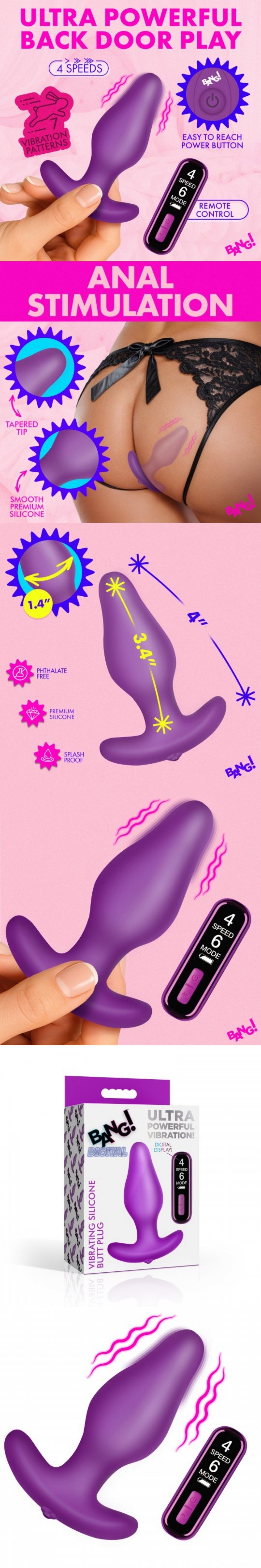 xr brands vibrating butt plug anal trainer with digital remote travel discreet toy hands-free tease