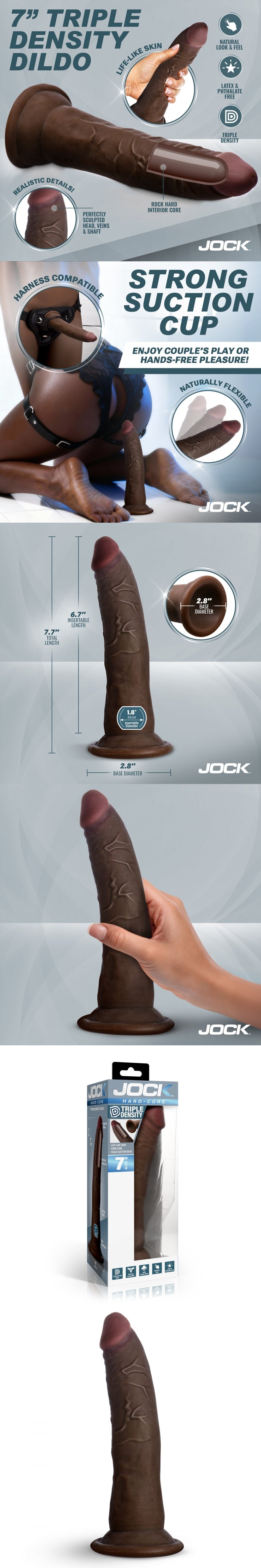jock hard core 7 in triple density dildo dark thick dildo realistic wearable dildo with suction cup 