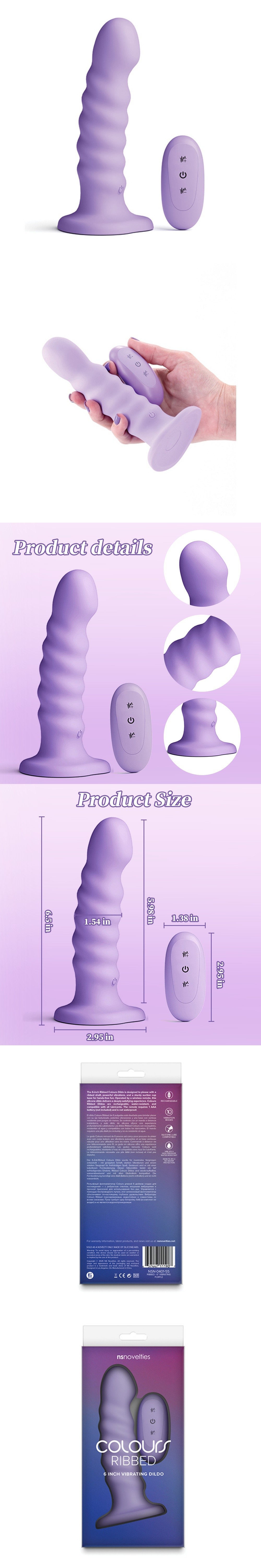ns novelties ribbed 6in remote control vibrating silicone thick dildo with suction cup