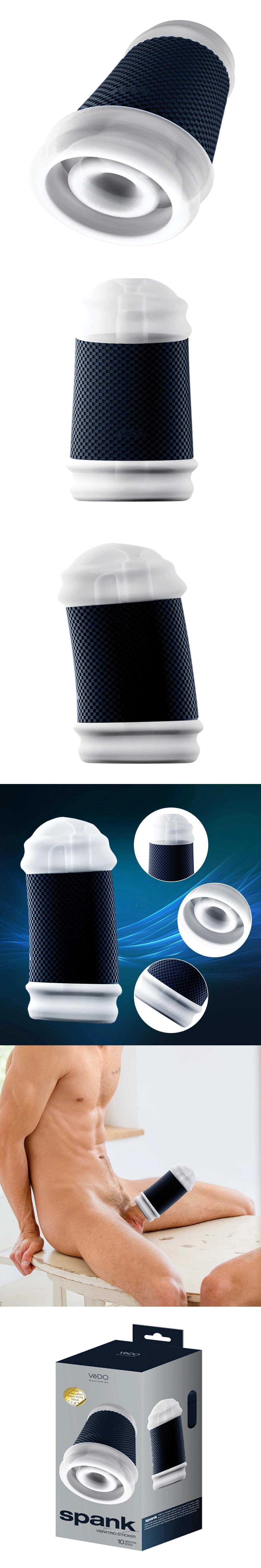 vedo spank 10 modes vibrating male stroker tpe penis trainer with travel lock & removable bullet