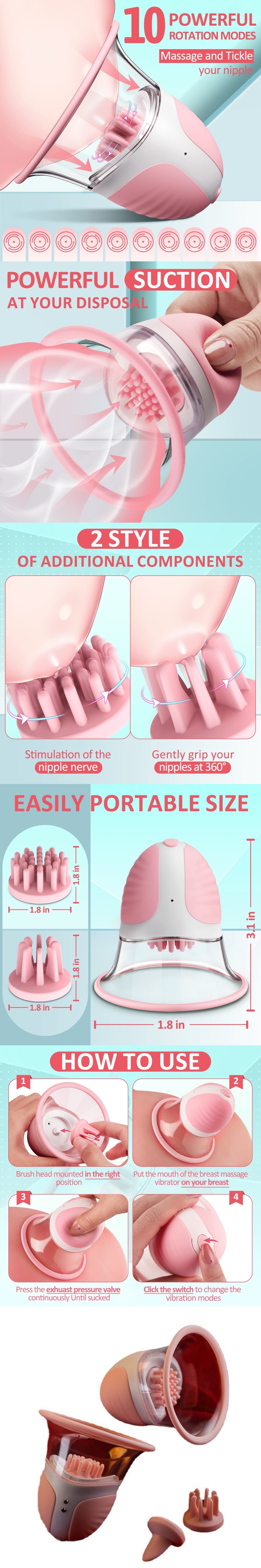 venusfun breast sucker nipple stim massager portable tits tickle vibe with 10 rotation modes