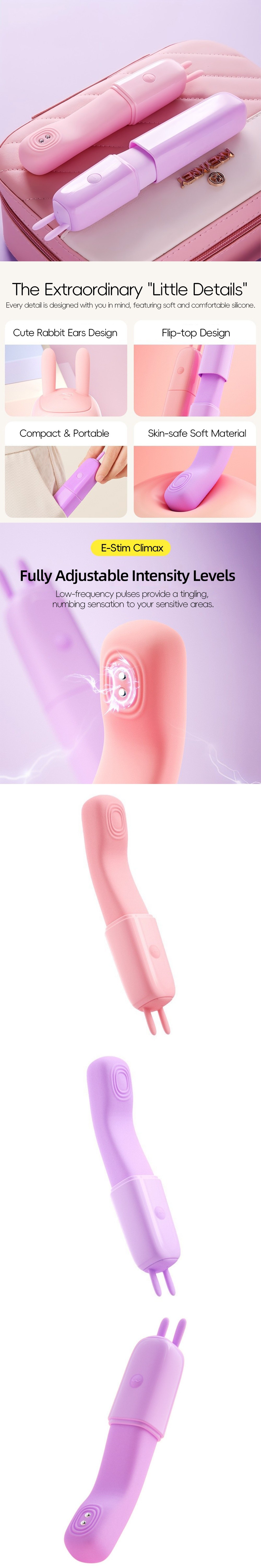 venusfun bunny ear cute vibe e-stim massager smart heating clitoris vibrator with 10 vibrating modes