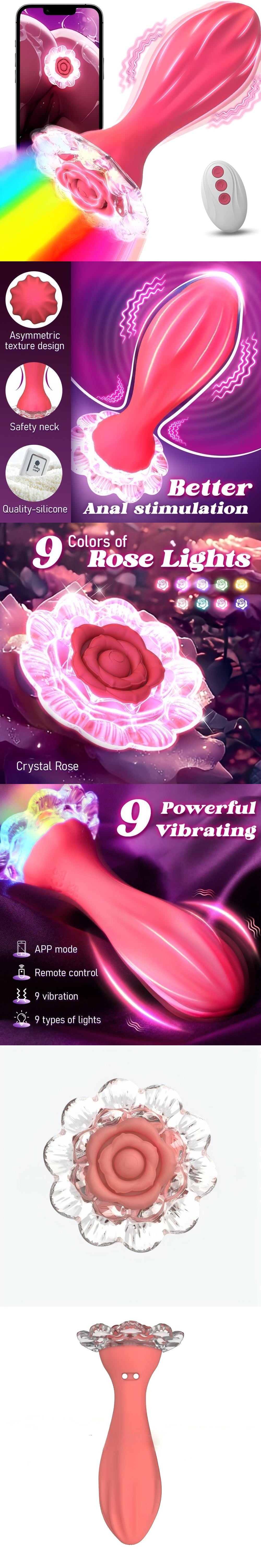 venusfun crystal rose lights vibrating anal plug butt plug with 9 vibrating speeds