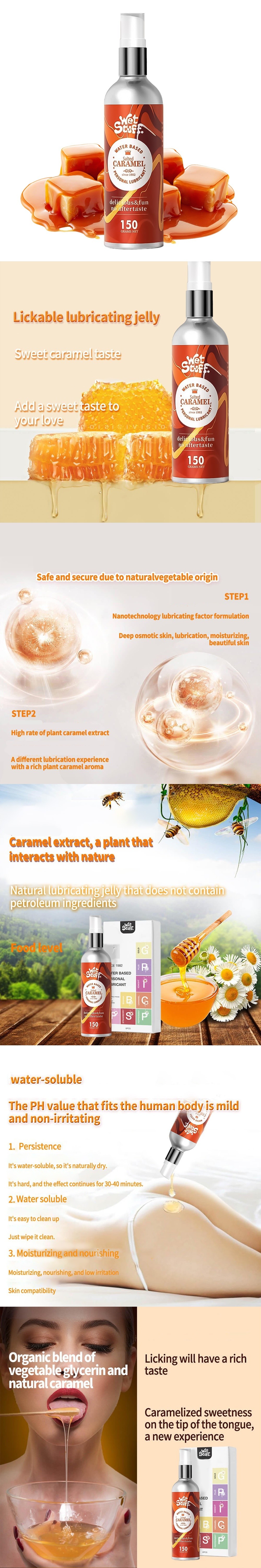 wet stuff caramel edible lubricant gel natural plant based water base lube for blowjob sex