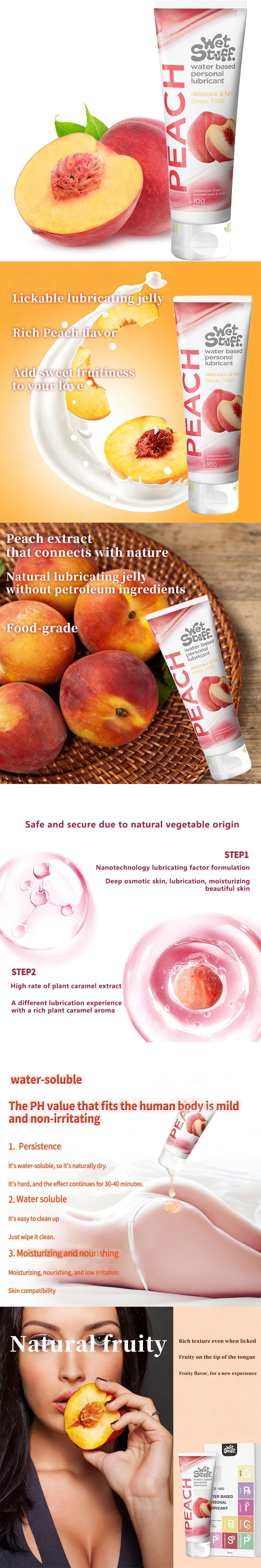 wet stuff water base lube lubricant natural peach lubricating gel edible lubricant