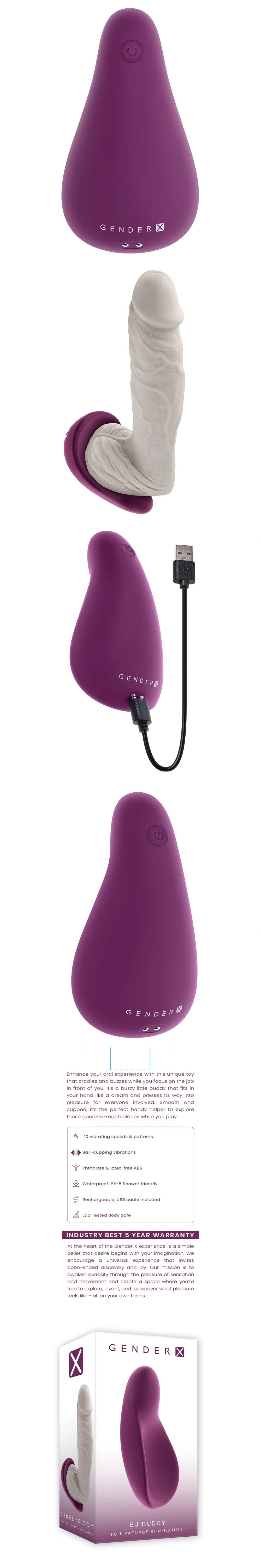 gender x bj buddy burgundy testis vibrator 10 speeds penis massager
