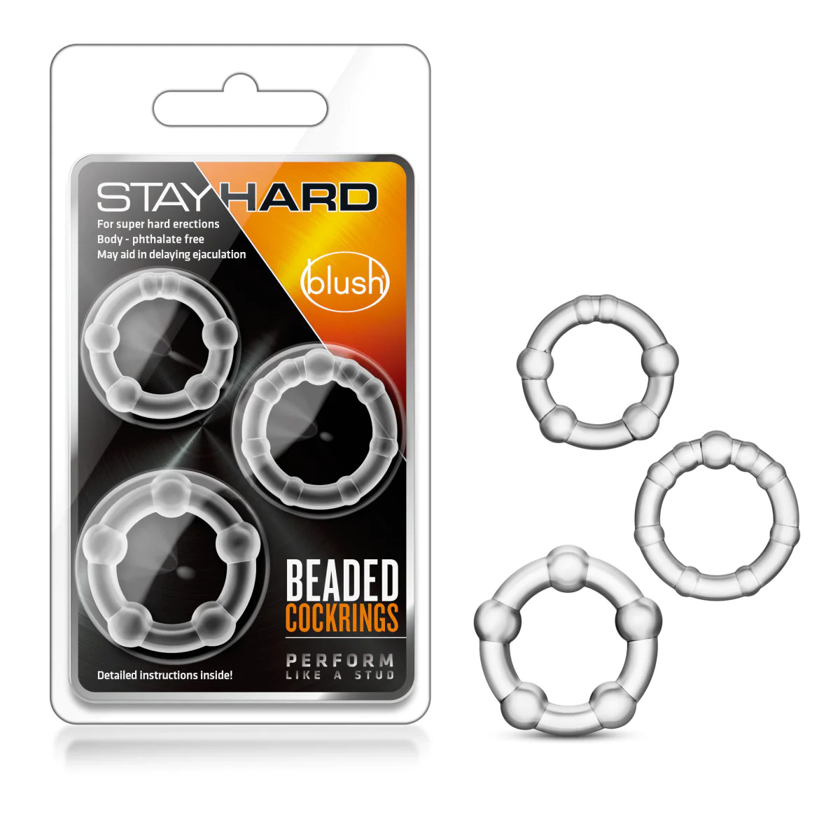 Blush Stay Hard Clear Beaded Cock Rings 3 Pack