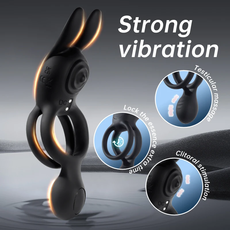 venusfun double ring rabbit silicone vibrating testicle stimulator penis ring powerful vibration