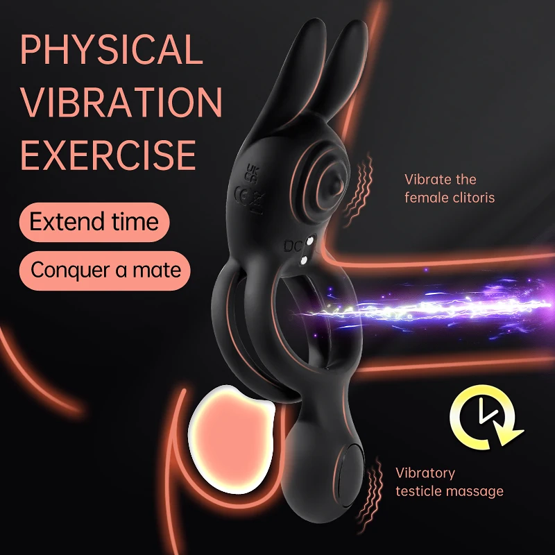 venusfun double ring rabbit silicone vibrating testicle stimulator penis ring physical vibration