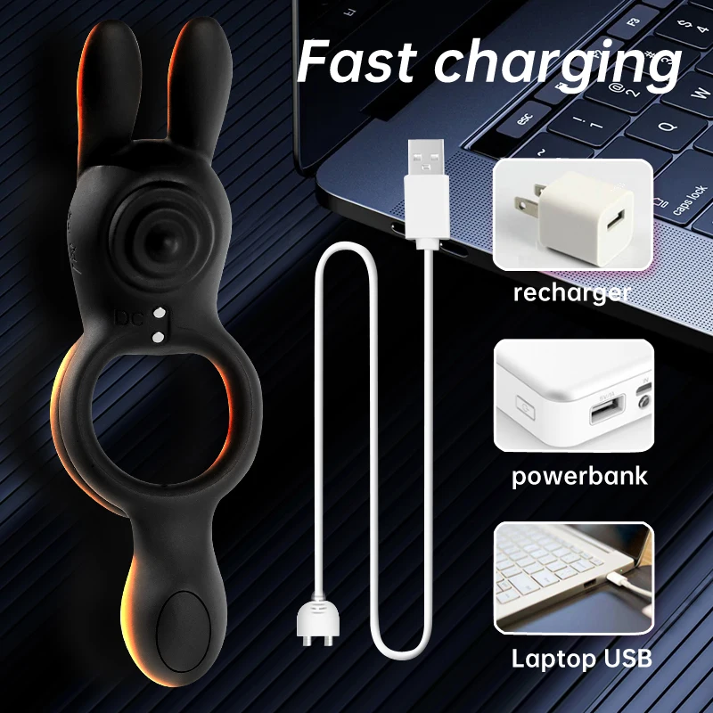 venusfun double ring rabbit silicone vibrating testicle stimulator penis ring fast charging