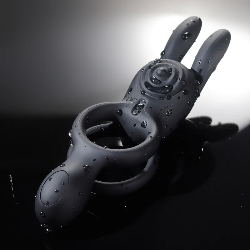 venusfun double ring rabbit silicone vibrating testicle stimulator penis ring