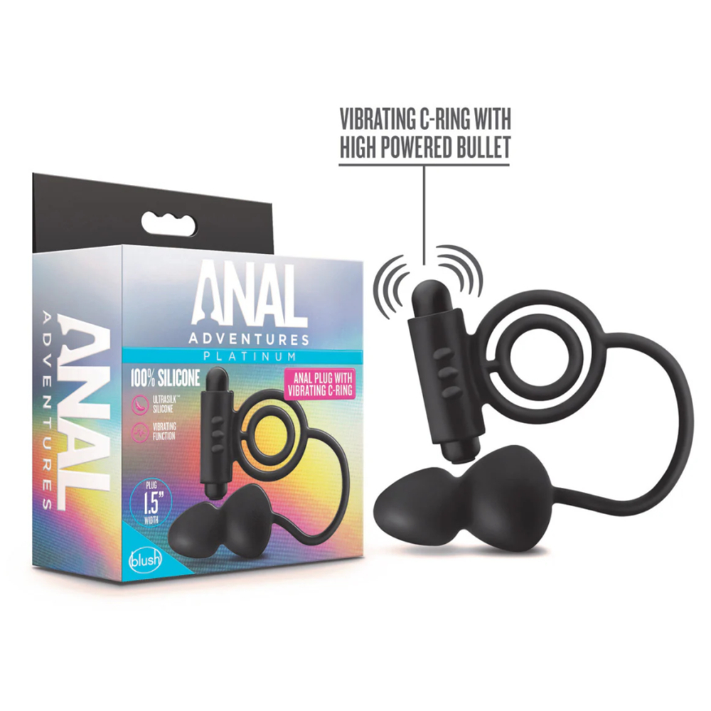 Blush Anal Adventures Platinum Silicone Anal Plug with Vibrating Penis Ring