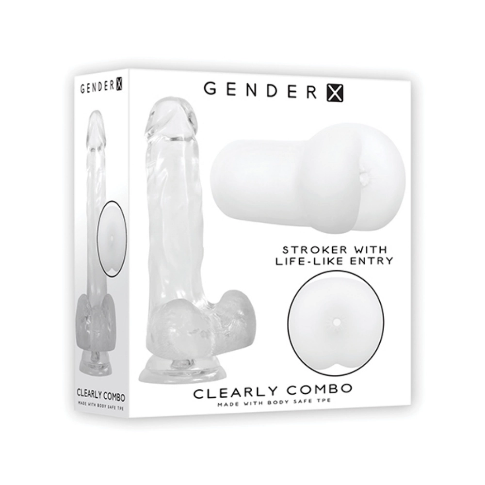 gender x clearly combo suction dildo for hands-free play