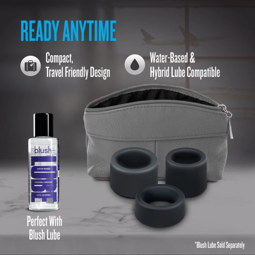 blush performance plus accelerate black penis rings set for enhanced pleasure and stamina