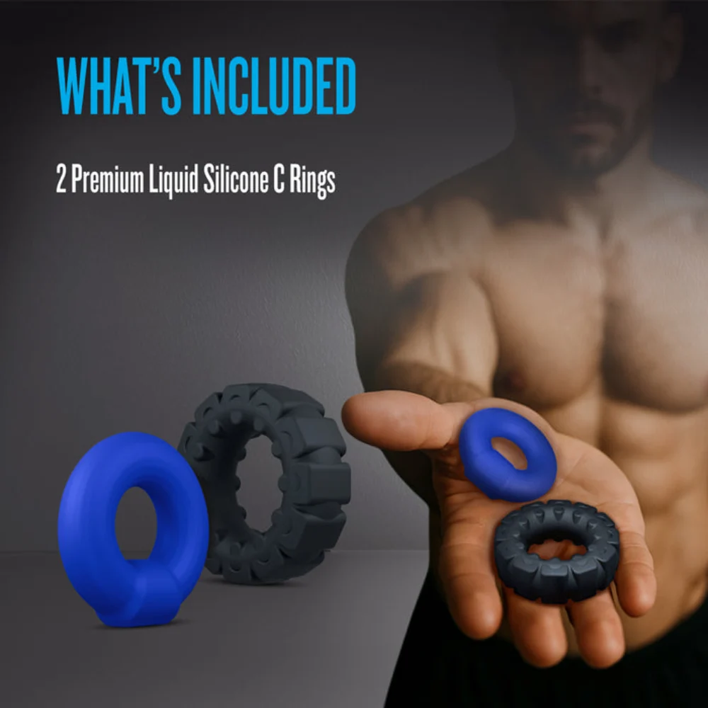 blush stretchy silicone textured penis rings duo