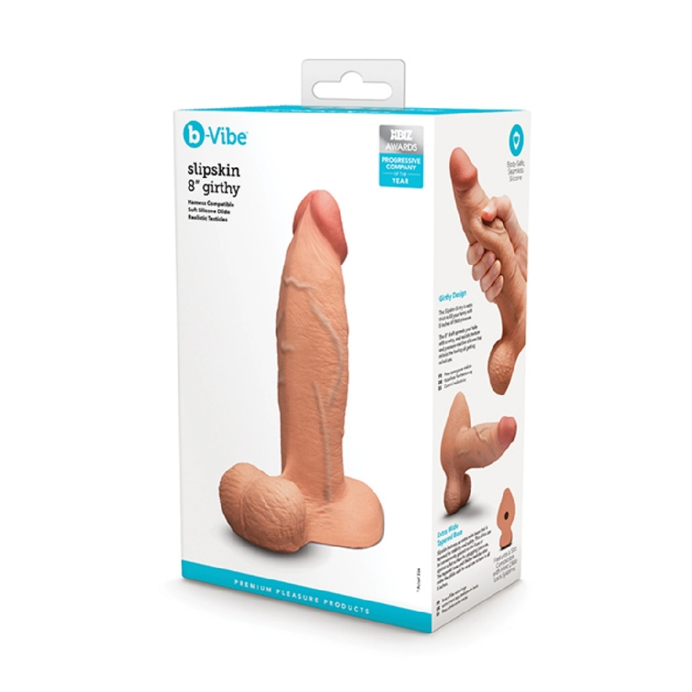 b-vibe girthy slipskin 8 inch silicone dildo mocha