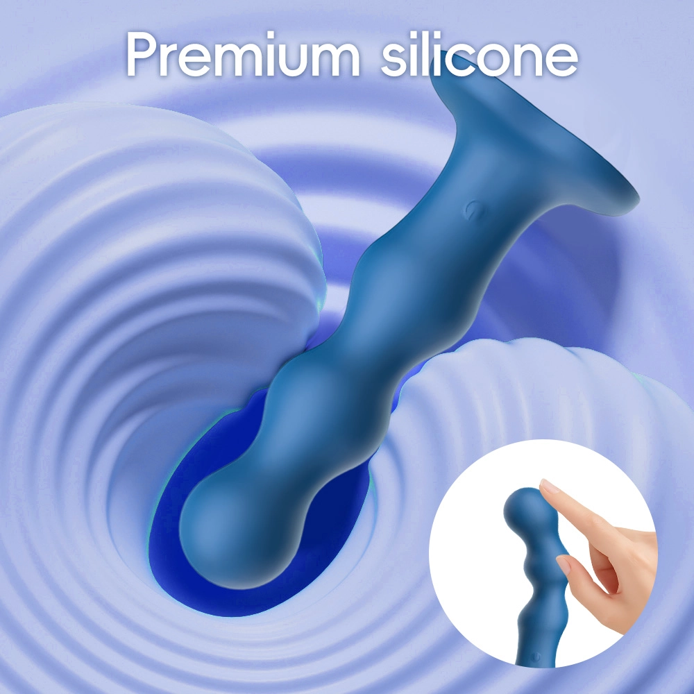 Luv Inc BS38 Beaded Strap-On Vibrator Remote Control Silicone Vibrating Anal Toy Blue