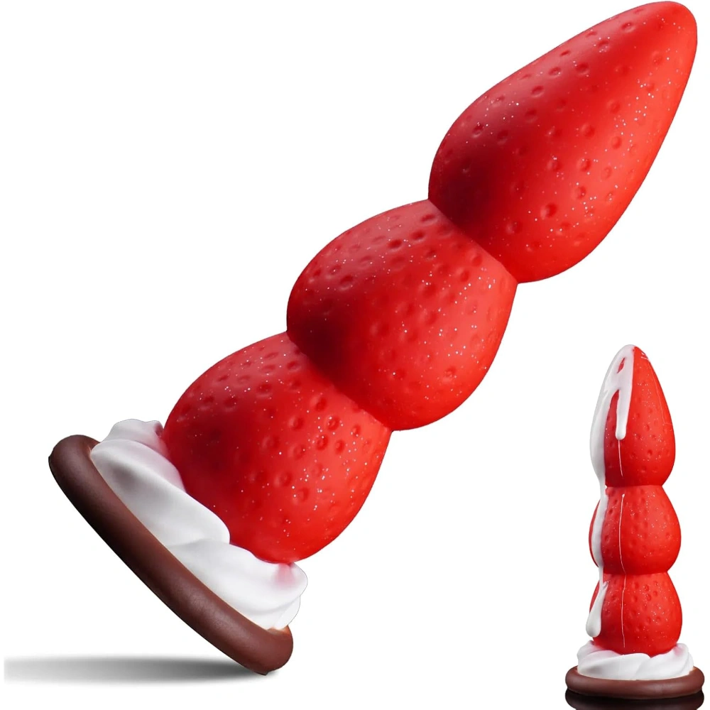 Venusfun Christmas Strawberry Anal Plug Silicone Fantasy Cute 3 Beads Sex Toys for Women & Men