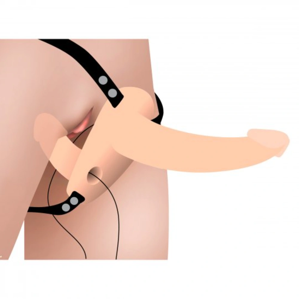 xr brands power pegger vibrating double dildo harness