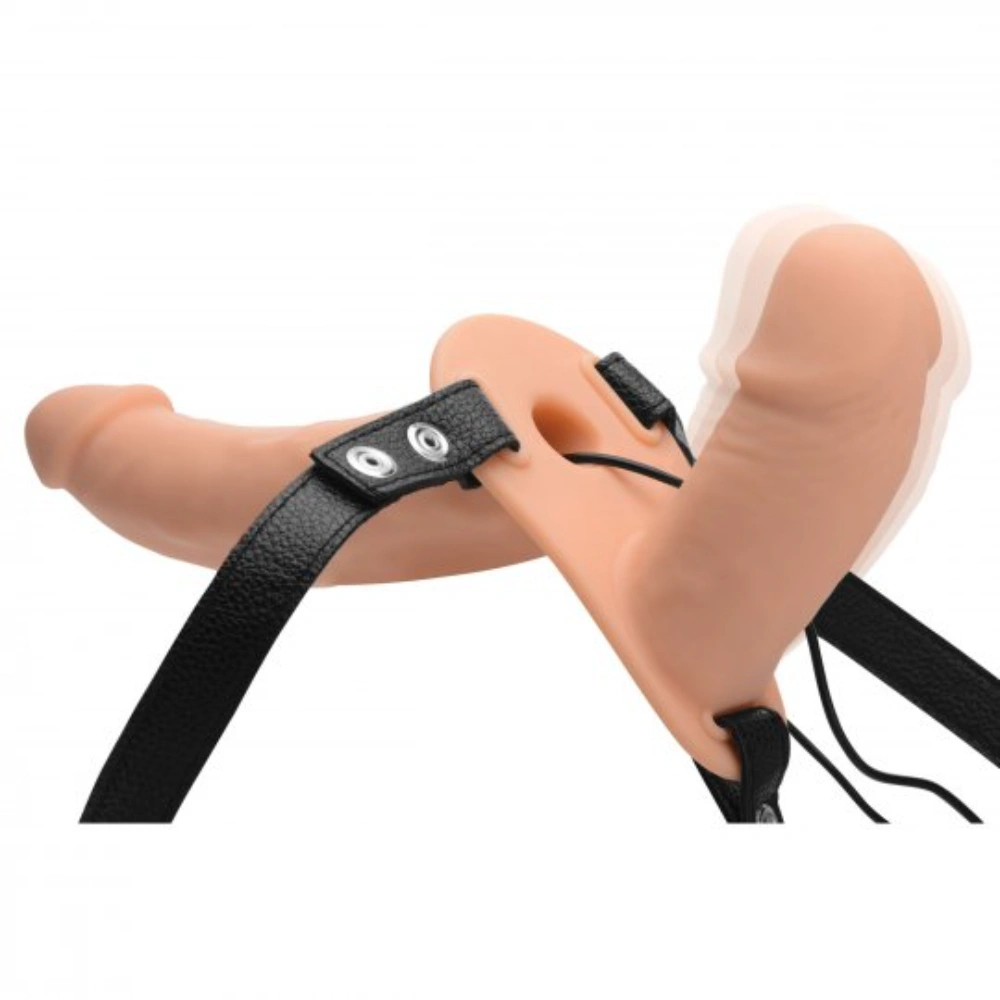 vibrating double dildo harness for pegging play