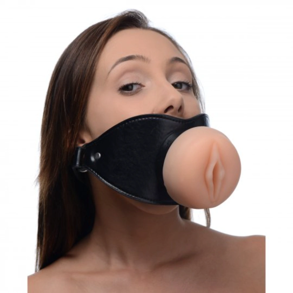 XR Brands Pussy Face Oral Sex Mouth Gag for Fetish and Roleplay Lovers