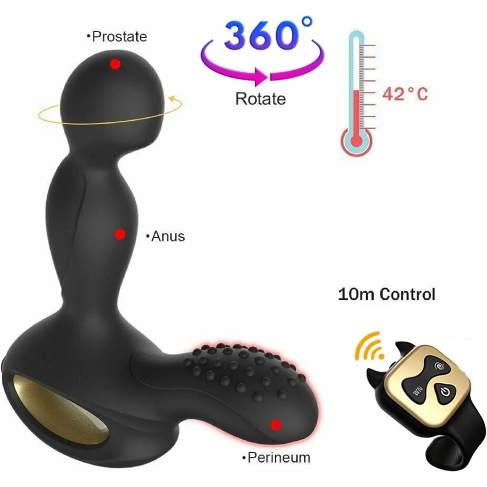 Venusfun Heated Silicone Prostate Massager Men 360° Rotating Dual Motor 10 Vibration Modes